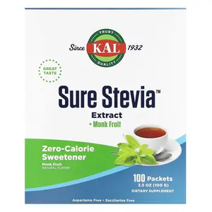 KAL Sure Stevia Extract + Monk Fruit, 100 Packets, 3.5 oz (100 g)