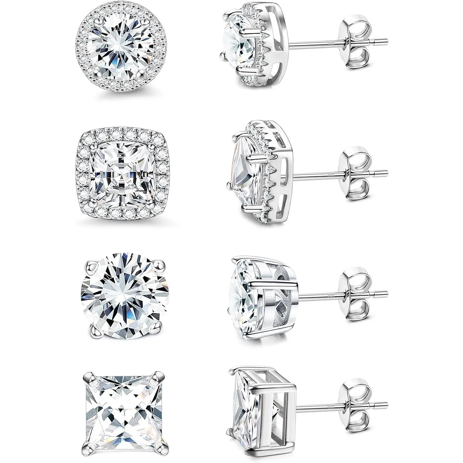 MILACOLATO Cubic Zirconia Stud Earrings Hypoallergenic 925 Sterling Silver Post Earrings Big Brilliant Stud Earrings for Women Men, Men's Accessories, Gifts For Boyfriend