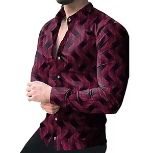Mens Stylish Dress Shirts Pattern Printed Shirts Long Sleeve Button Down Shirts XL