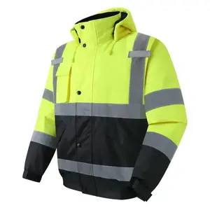 . 2026High Visibility Reflective Jackets for Men, Waterproof Safety Jacket with Pockets, Hi Vis Yellow Coats with Black Bottom, Mens Work Construction Coats for Cold Weather(gift)
