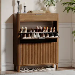 TOKSOM Shoe Cabinet, Modern Freestanding 2-Tier Shoe Rack Organizer with 1 Drawer, Narrow Shoe Rack Cabinet for Entryway,Entryway Hallway