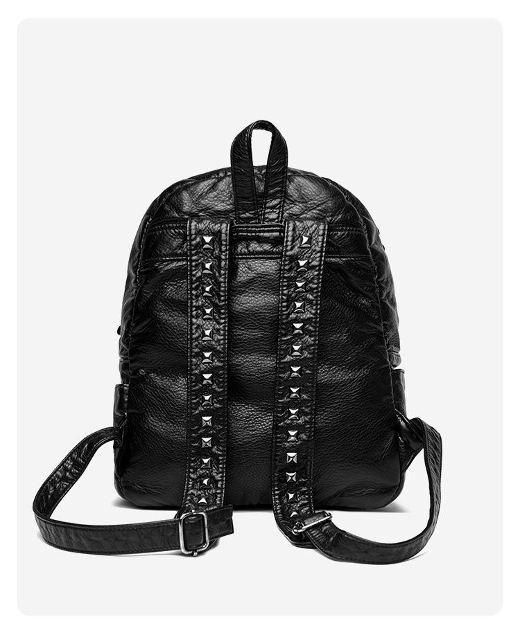 Multifunctional Handheld Backpack Solid Color Rivet Punk Backpack for Vacation Travel Soft Leather Cool Silver Studs Black Studded Design Water Resistant Laptop