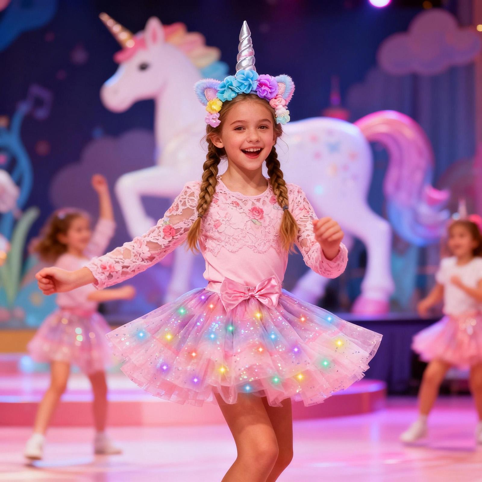 PinkSheep Girls Costume Set,Led Light Up Girls Tutu Skirt with Ear Headband Bow, Kid Party Outfit Costume Christmas