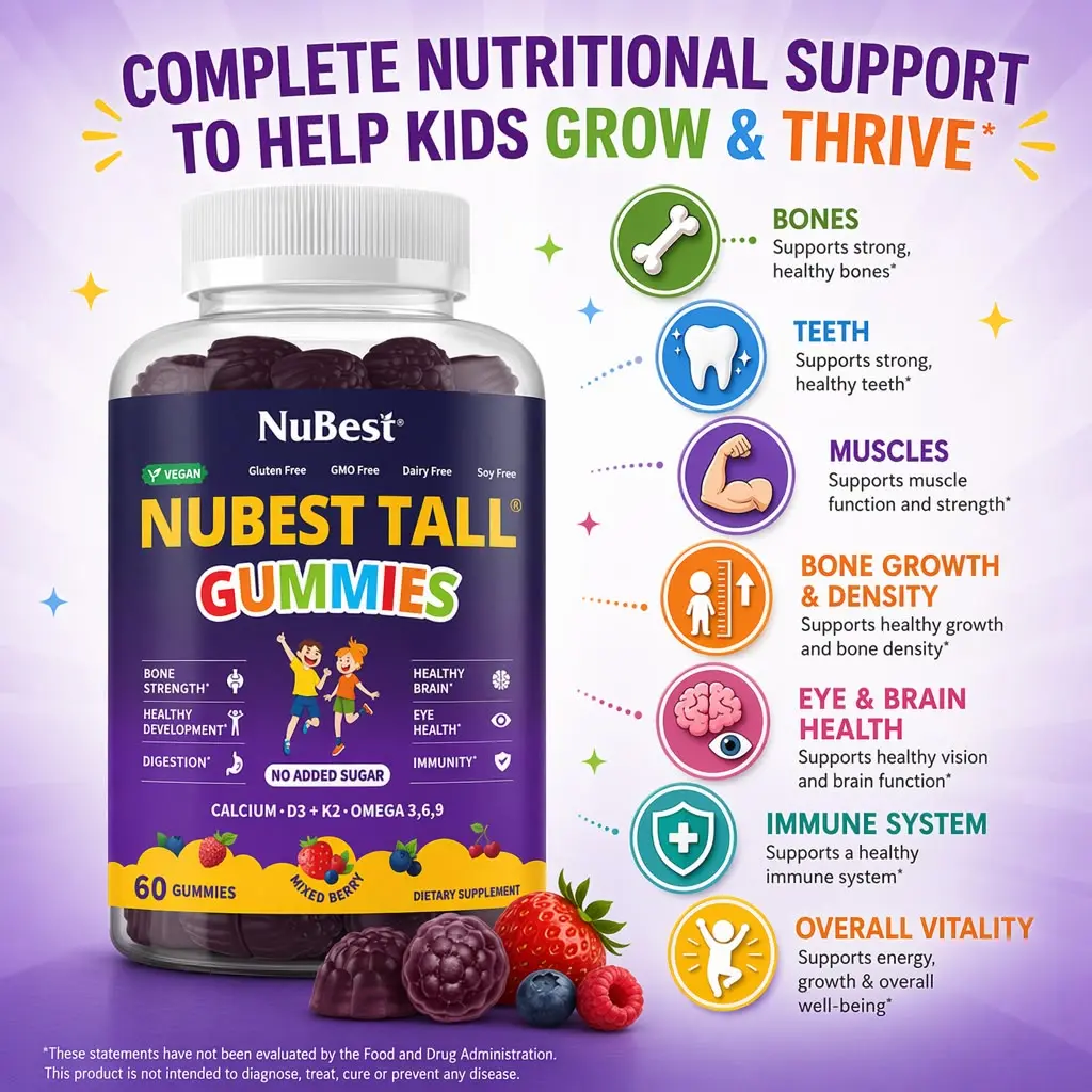 NuBest Tall Gummies | 20+ Nutrients, No Added Sugar