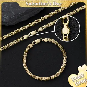 Holylegend 14K Gold Plated Franco & Byzantine Necklace & Bracelet Set – 5.5mm 24" Chain, Trendy Gold Plated Jewelry, Affordable Gift for Fashion Lovers