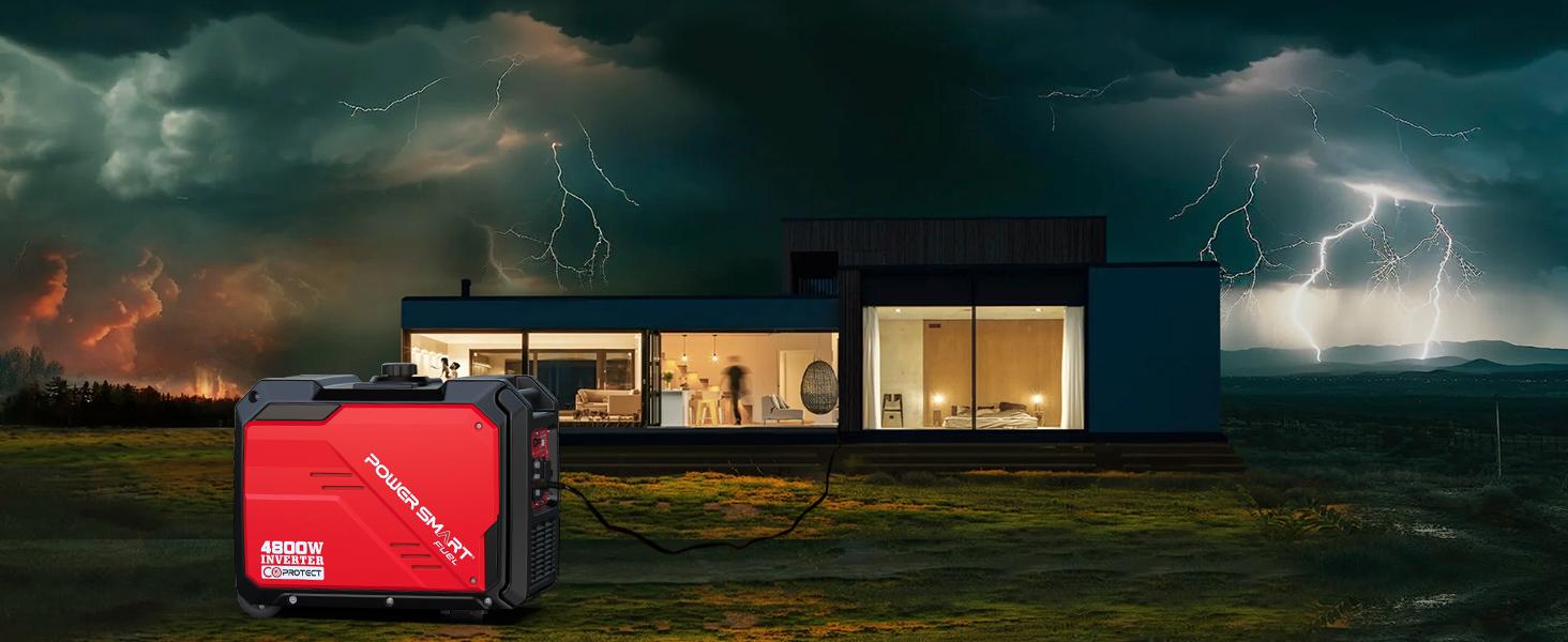 (Thunderstorms Ready)PowerSmart Electric Start 4800-5000 Watt Portable Inverter Generator with Wheels Handle Kit, Hurricane season, CO Protect, Quiet, 30 Amp for RV-Ready (DH5050E PS5046CE HB5046C)