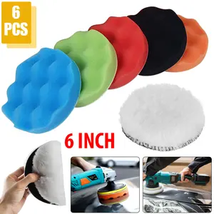 6Pcs Car Polishing Pad Kit - 6Inch Car Buffing Kit,Foam Sponge Pads with Wool Pads,Automotive Buffing Tool,Cleaning Tools， brush