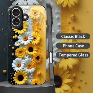 Cottagecore Sunflower Phone Case Aesthetic Yellow Daisy & Floral Black Cover for iPhone 17  --975