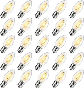 Brightown 25 Pack C9 LED Christmas Light Bulbs Warm White E17 Intermediate Base Shatterproof Commercial Dimmable Holiday Lights for Indoor Outdoor Decor