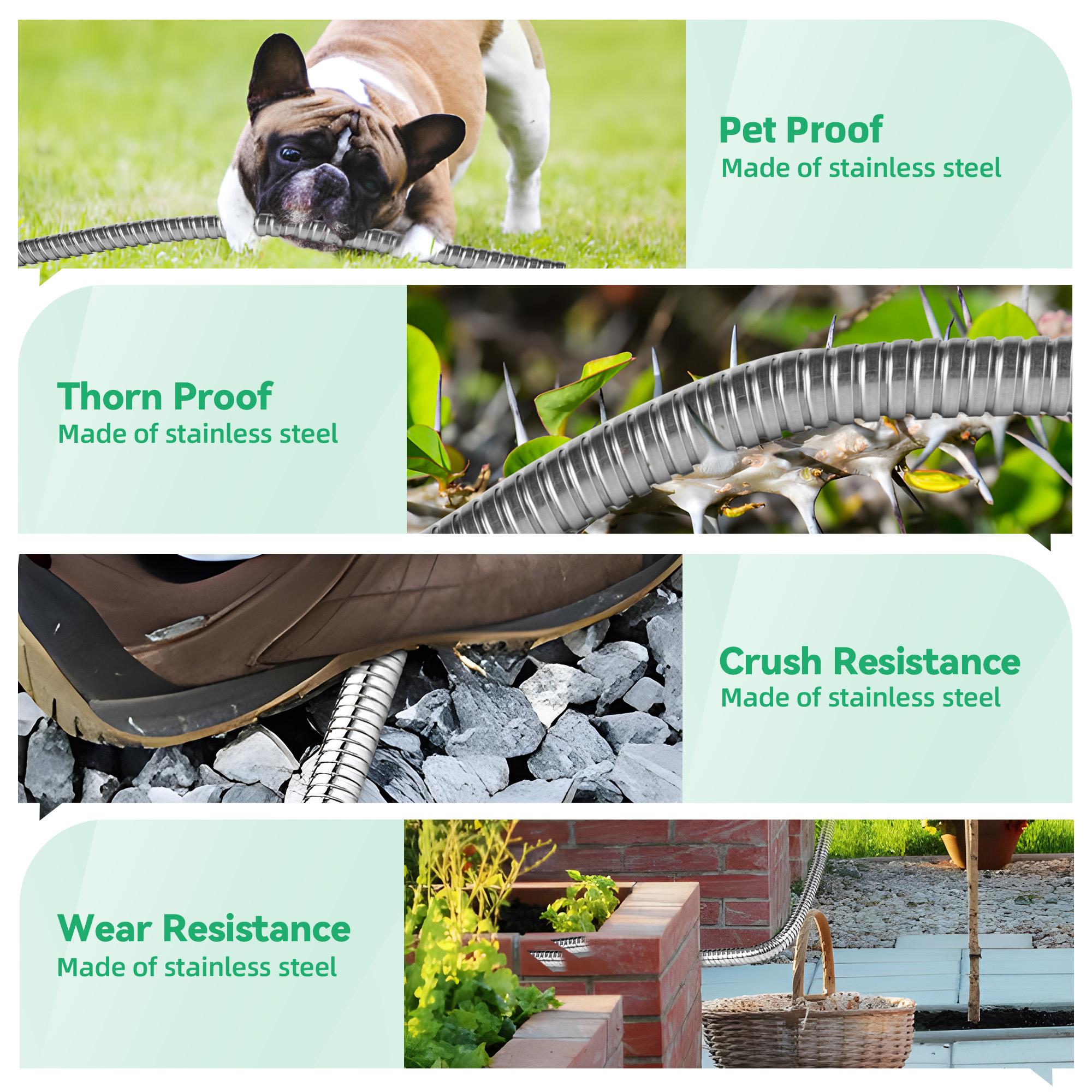 Garden Hose 50/100 ft Metal - Stainless Steel Water Hose Flexible Heavy Duty Garden Hose Collapsible and No Kink Water Pipe Handle Home Adjustable Nozzle Kink Resistant Hose