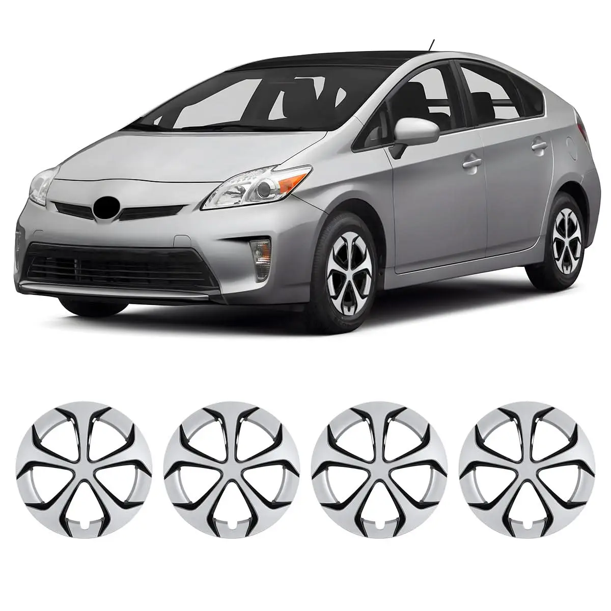 WOLFSTORM 4-Pack 15in Wheel Rim Covers Hubcap Set, ABS+PC Wheel Skins, Tool-Free Auto Accessories, Compatible with 2010-2015 TOYOTA PRIUS Car Replacement Parts, For 2010-2015, Automotive Parts, Wheel Covering