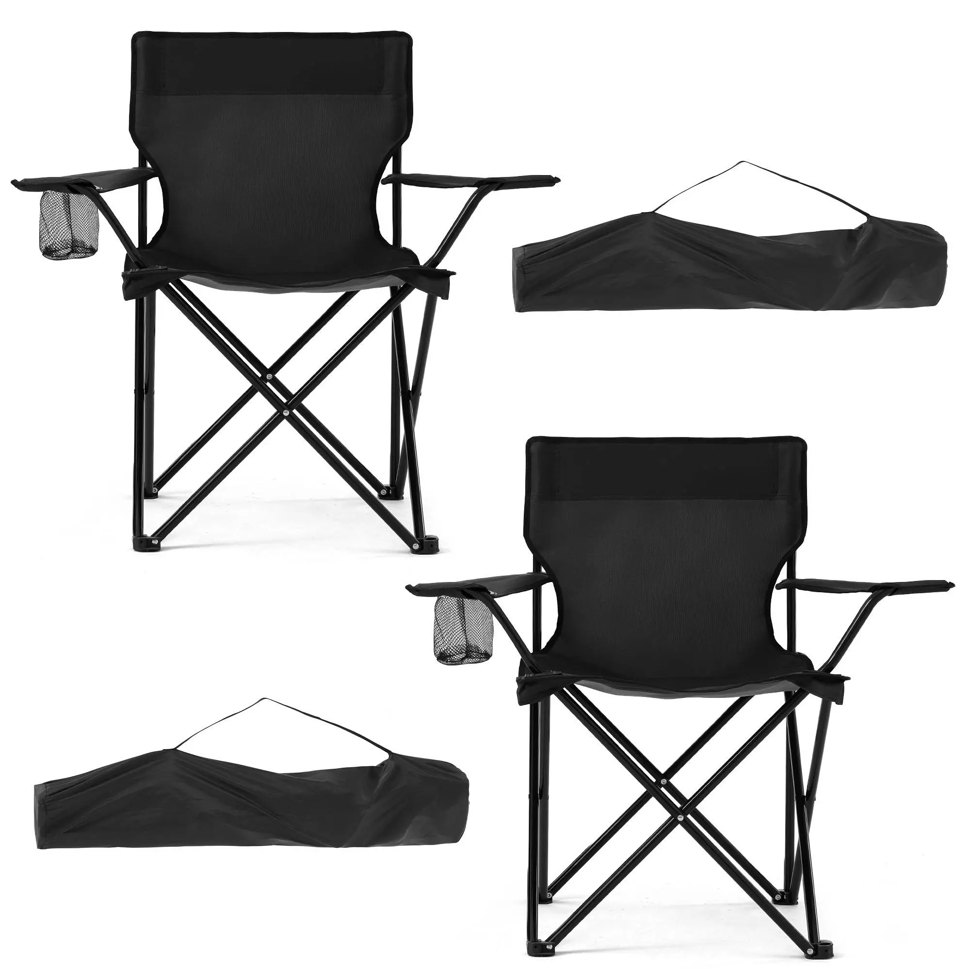 2 Pack Portable Oxford Fabric Camping Chairs - Lightweight X-Frame Steel Folding Chairs with Cup Holder, Carry Bag, Max 300lbs Capacity, UV Rain Muddy Safe for Camping, Hiking, Picnic, Portable Camping Chair, Watch Party
