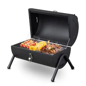 Compact Cast Iron Charcoal Grill - Portable BBQ with Precision Vents & Thermometer for Backyard or Camping