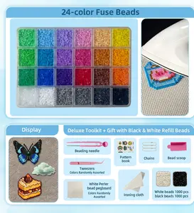 24 Color Plastic Fuse Beads Set, 2.6mm 3D Pixel Puzzle Beads, DIY Craft Bead Kit with Nail Board, Ironing Paper, Tweezers, Diy Beading Accessories