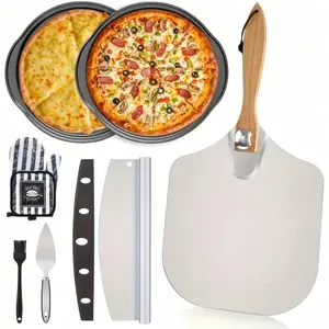 [Pizza Set 7pcs] 7pcs Pizza Set, Professional Set Of Large Pizza Stones for Oven And Barbecue, Equipped with Heat-resistant Gloves, Oil Brush, Shovel, Pizza Knife, Heat-resistant And Shockproof