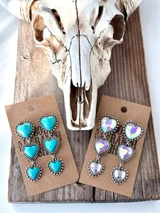 3 Tier Western Style Turquoise Stone Heart Drop Earrings