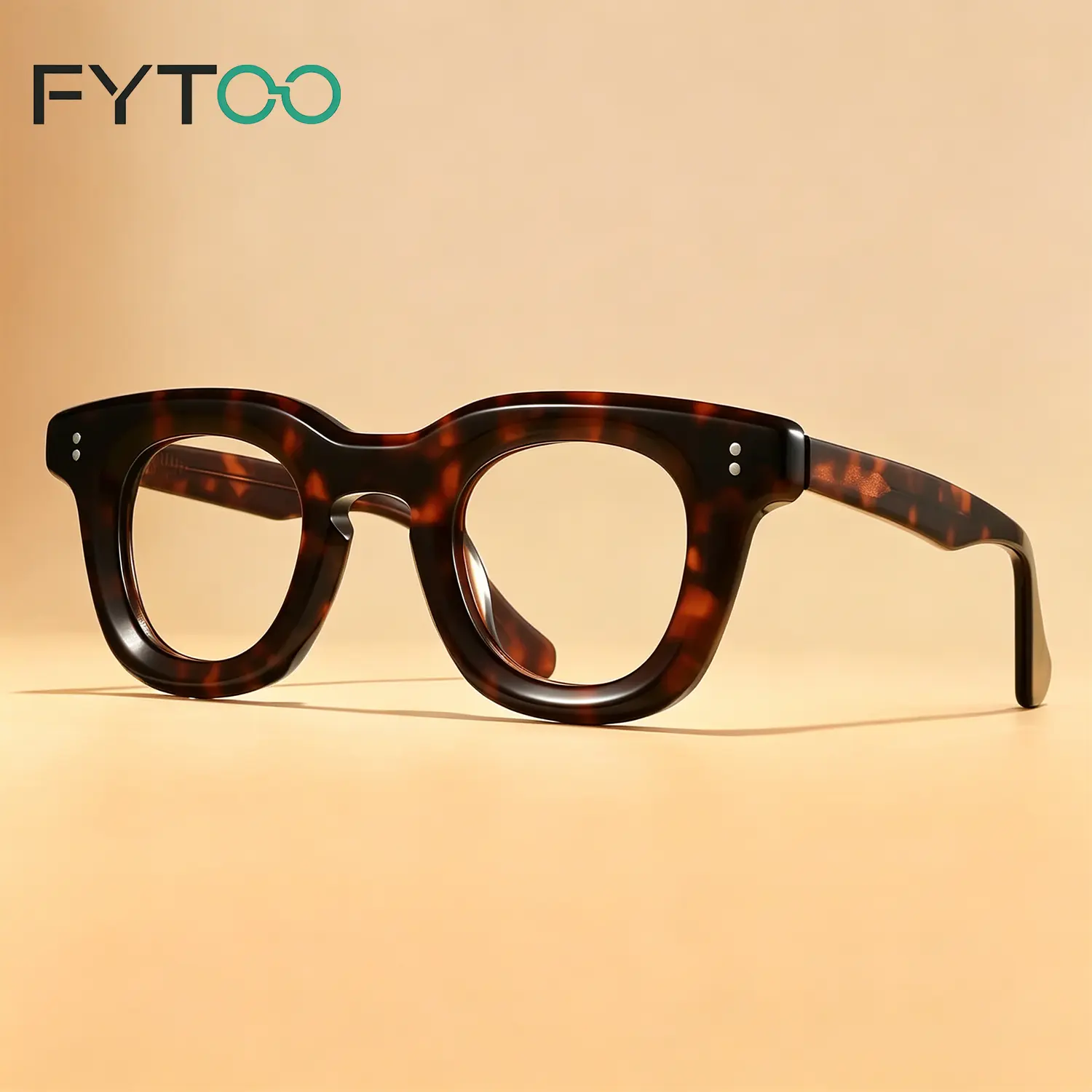 FYTOO Retro Tortoise Resin Full Rim Thick Frames Glasses - Unisex Adults Accessory Non-Prescription Premium Acetate Frames, Casual Streetwear Everyday Eyewear, Light Luxury Business Style Perfect Gift (747633)