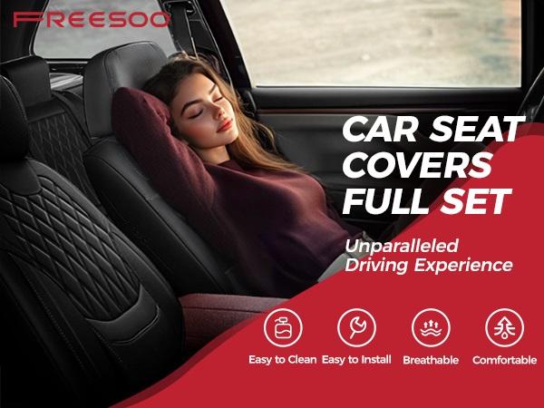 【FREESOO】Red Universal Car Seat Covers, Fits 6000+ Vehicles, Premium Breathable Leather，Automotive Interior Replacement Accessories  | F2