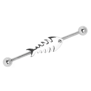 Fish Bone Industrial Barbell - 316L Stainless Steel