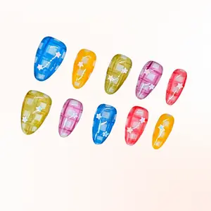 Bling by Allie  JELLY PLAID - 100% Handmade Press-On Nails | Resusable, Salon Quality, Long Lasting