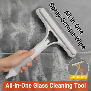 3-in-1  glass  brush All-in-one Glass Cleaner with Built-in Spray Bottle - Window Squeegee for Shower and Ho window cleaning tool me, 8.46 inch Scraper, Ergonomic Handle, no Water Marks, Yellow/White/Blue squeegee blade multifunctional squeegee silicone