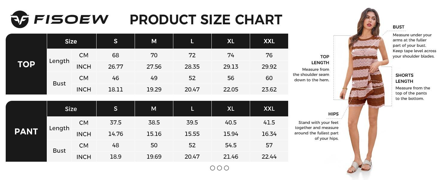 Fisoew Womens Striped Crochet Knit 2 Piece Set Sleeveless HollowOut Tank Top & Matching Shorts Breathable Beach Casual Outfit for Summer Vacation SpringStatements