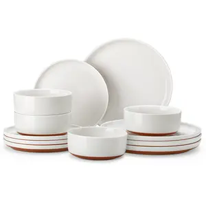 MALACASA 12-Piece Modern Dinnerware Set, Includes Plates & Bowls, Microwave & Dishwasher Safe, Durable Stoneware Dishware Set, Elegant TARA Seriest