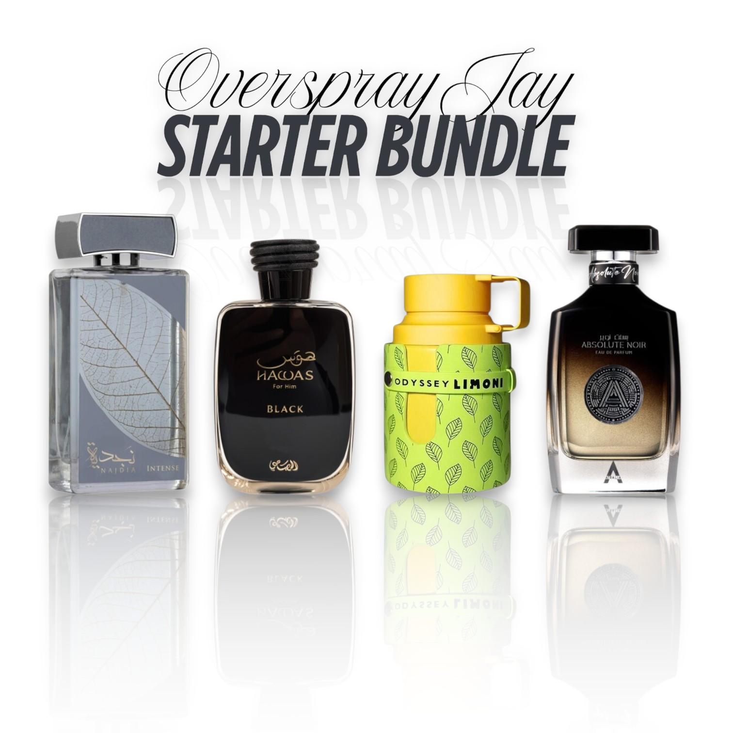 OverSprayJay's Starter Bundle | Absolute Noir - Odyssey Lemoni - Hawas Black - Najdia Intense | 100 ML - 3.4 oz | Fruity - Aromatic & Floral Notes