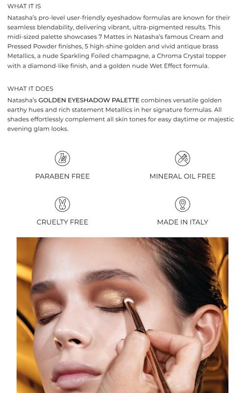 Natasha's Golden Eyeshadow Palette for Makeup and Cosmetics Crystal Evening - 15 Shades of Metallics & Mattes for Daytime or Evening Glam Looks