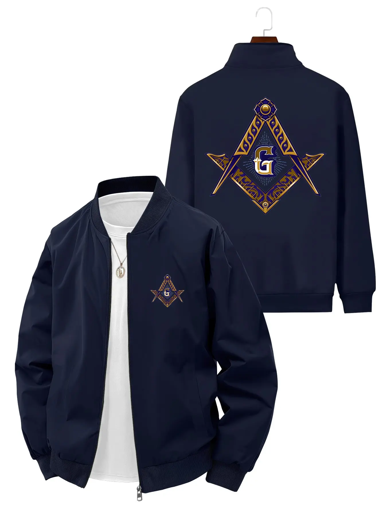 Simple Trendy Men's Masonic Symbol Printed Jacket for Daily Casual Gatherings and Outings Casual Jacket Coat Casual Fitted Jackets Casual Fashionable Jacket