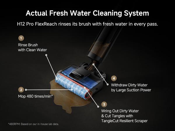 DREAME H14 Series I / H12 Pro FlexReach Vacuum Mop, Wet and Dry Vacuum, 180° Lie-Flat Cordless Vacuum Mop Combo, 140°F Brush Washing, Fast Hot Air Drying in 5 Mins, Great for Sticky Steam Messes Cleaner Self Cleaning System Deep Cleaning Machine