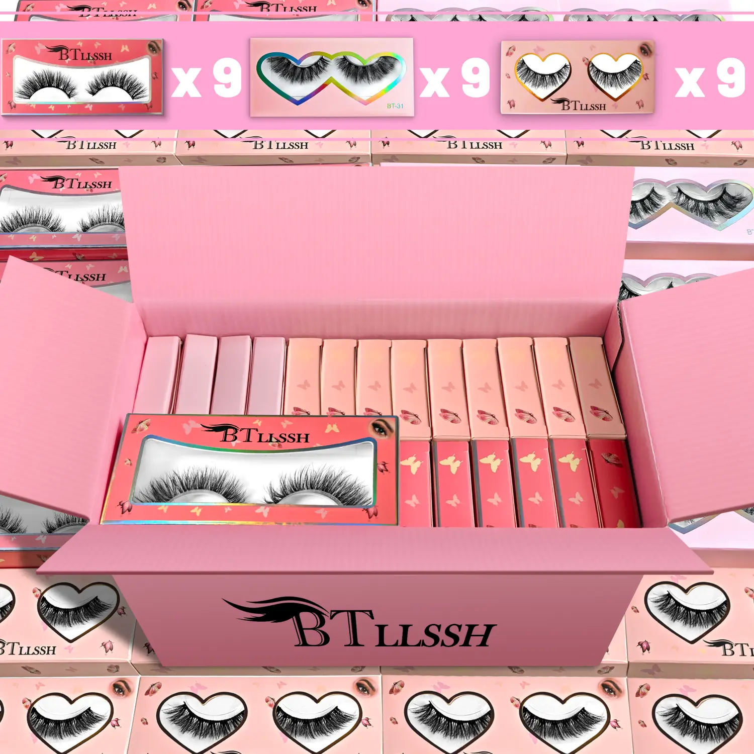 NO.8 BTLLSSH 14-18MM Faux Mink Lashes  3 Styles 100% Handmade JH27 3D5D Luxurious Lightweight False Eyelashes 27 Pairs Pack for Makeup Cosmetic Youth Daily