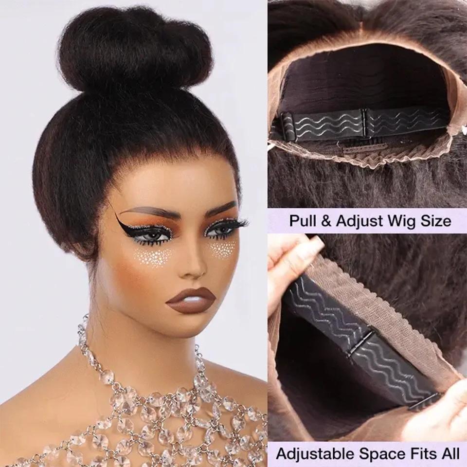 Bling Hair Invisi Draw-strings Kinky Straight 360 Glueless Wig PreCut Lace InvisiFit Strap Wear Go Wig Hidden Strap 360 Full Lace Front Wig
