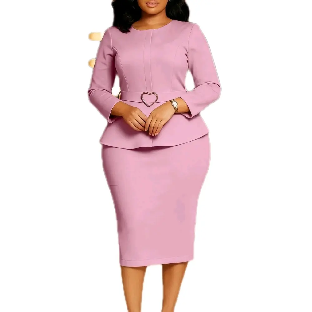 Dresses women Casual Elegant Long Sleeve 0-neck Office Dresses women with belt