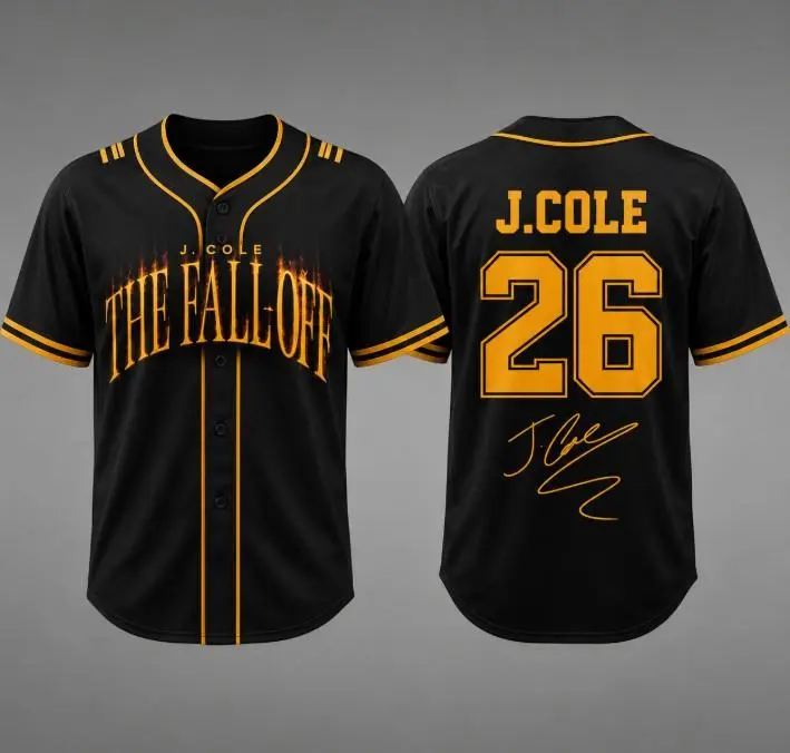 J. Cole The Fall-Off Tour 2026 Black Gold V-Neck Sports Football Jersey, Hip Hop Concert Collectible Merch, Music Fan Gift for Men & Women