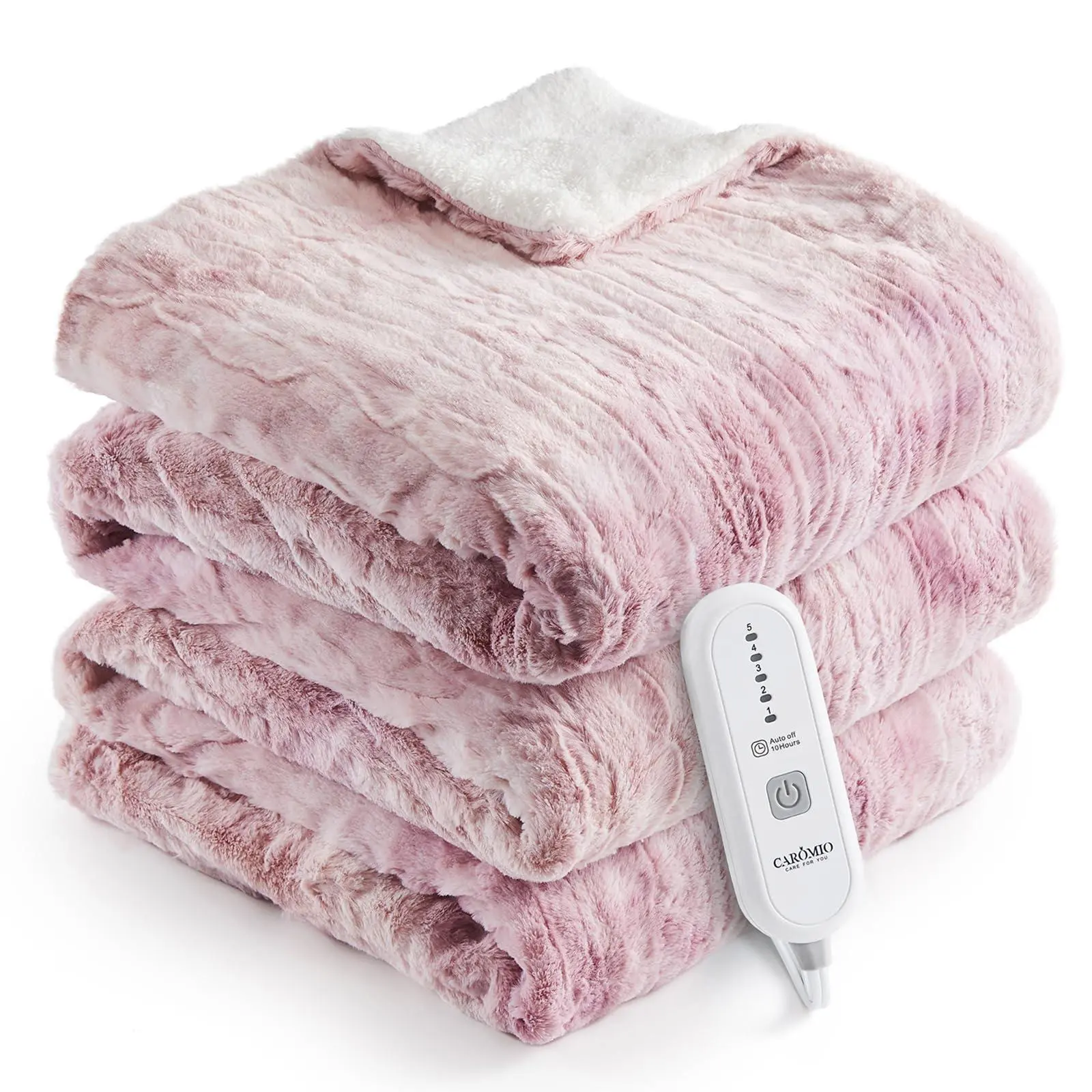 Heated Electric Throw Blanket, Fast Heating with 5 Levels & 4 Hours Auto Off, ETL Certified Soft Plush Heat Throw for Couch, Pink Tie-Dye, 50" x 60"