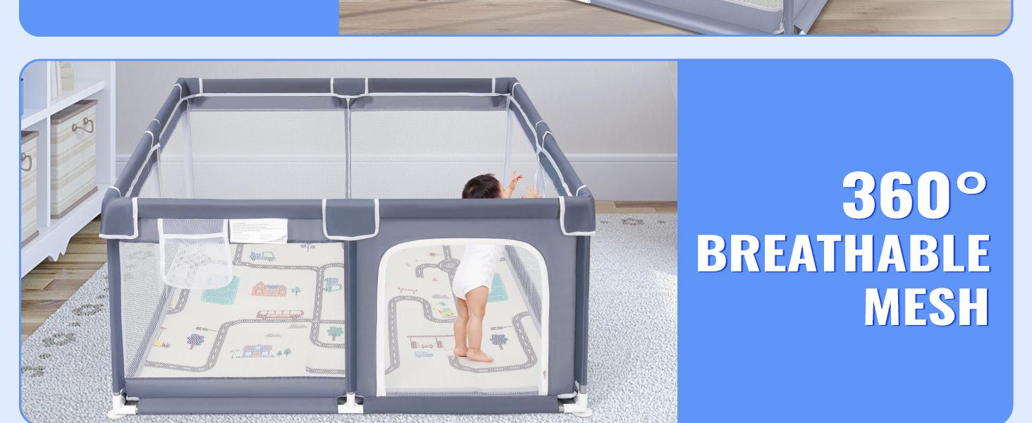 Suposeu Baby Playpen with Mat,Portable Baby Play Yard for Toddler,Safety with Soft Breathable Mesh,Indoor and Outdoor,Large Kids Activity Centery