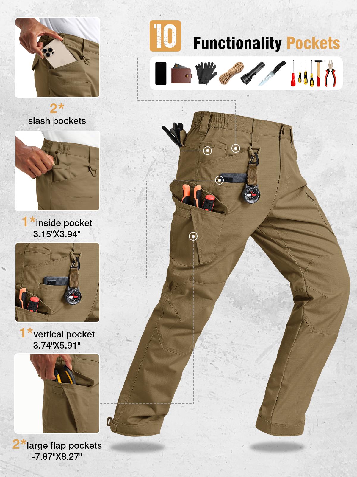 GOPUNE Men's Tactical Work Pants Multi-Pocket Water Resistant Cargo Pants Ripstop Hiking Military Construction Outdoor Pants 10 Pockets #SpringFresh
