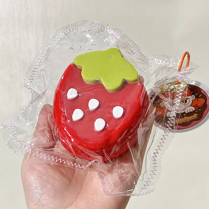 【Buy 3 get 1 free】Red Strawberry Mille Crêpe Cake tabba squishies kidstoysFood-Grade Silicone Slow-Rising Rebound Squishy Fidget Toys for Stress Relief - Soft Squeeze Toys with Thick Creamy Slime Texture, Handmade Non-Toxic Sensory Toys