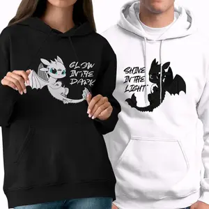 Glow in the Dark Dragon Couple Hoodie, Matching Fantasy Dragon Hoodies, Cute Gamer Love Outfit Gift for Couples