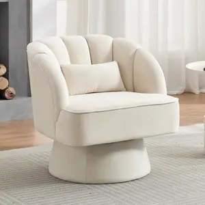 Beige Swivel Accent Chair with Armrest, Modern 360 Degree Swivel Round Lounge Chair with Curve Back and Cushion, Comfy Upholstered Armchair Single Sofa for Living Room, Bedroom, Reading Room