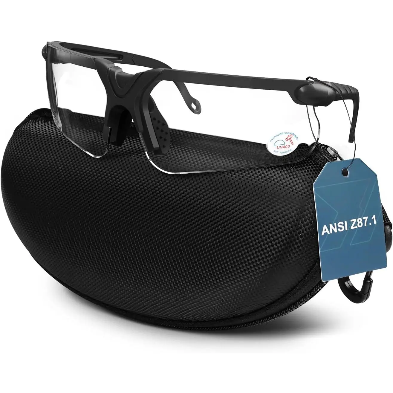Adults' Anti-Fog Shooting Safety Glasses - Polycarbonate UV400 Lenses, Lightweight Black Frame, Adjustable Nose Pieces, Wrap-Around Side Vision, Maximum Protection, Zipper Storage Case