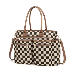 Checkered Large Capacity Tote Bag for Women - Trendy Shoulder Crossbody Handbag with Multiple Pockets, Casual Work Travel Purse