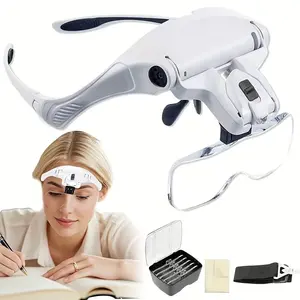 Head Mounted Magnifier with LED Illumination, Adjustable Headband, 5 Interchangeable Lenses 1.0X/1.5X/2.0X/2.5X/3.5X, for Reading, Maintenance, Jewelry Processing, Electronics Maintenance