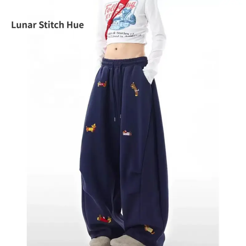 Unisex Embroidered Puppy Loose Fit Tube Sweatpants Y2K Street Style Loose Retro Joggers