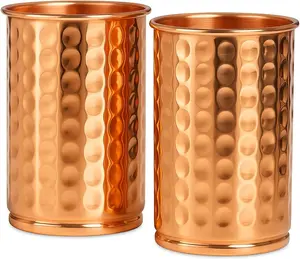 Hammered Pure Copper Reusable Mug Set of 2, 11.8 Oz (300 ml) - Keeps Drinks Cold and Refreshing Kitchenware Drinkware Tumbler Cups
