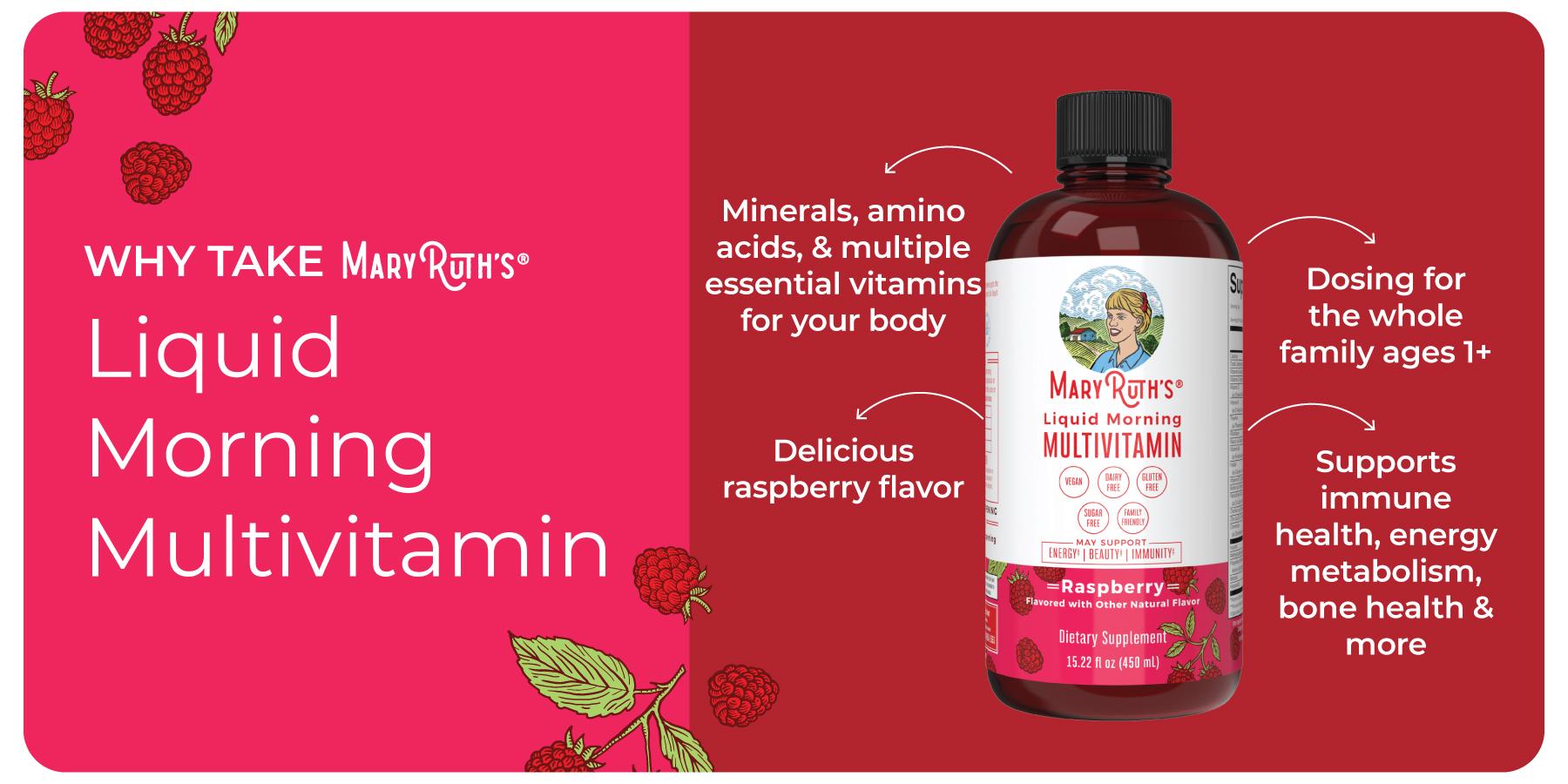 MaryRuth's Liquid Morning Multivitamin - B Complex Vitamins - Vitamins A, C, D, E -  Zinc - Beauty - Vegan - Sugar Free - 15.22 Fl Oz