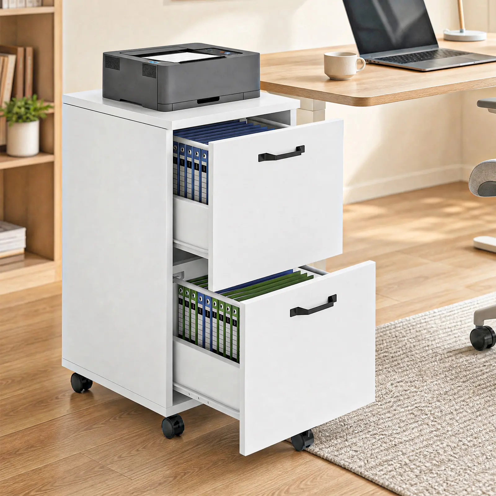 Sweetcrispy Modern Office Steel Frame Filing Cabinet - 2-Drawer Mobile Unit with Drawers and Storage, Smooth Rolling Lockable Casters, Multi-Functional Printer Stand for Bedrooms, 1 Set, Modern Office Furniture, Storage Drawer Unit