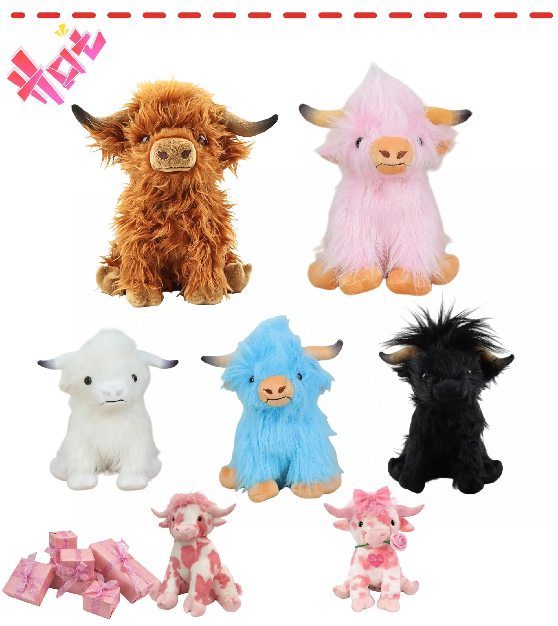 Realistic Fur Look Highland Cow Stuffed Animal Plush Toy, Cute Fluffy Farm Animal Decor & Gift for Kids, Adults