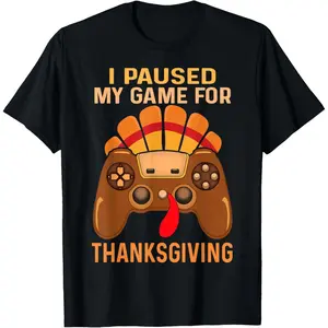 Cotton Graphic Tees Streetwear Gifts  Happy Thanksgiving gaming fall Turkey gamer T-Shirt